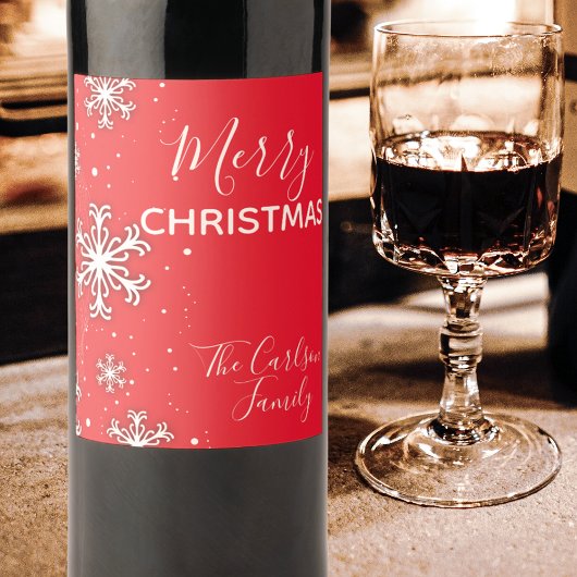 赤と白の雪の結晶 メリークリスマス ワインラベル