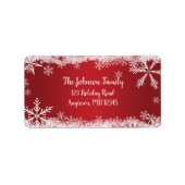 赤と白の雪の結晶 冬のホリデーアドレス ラベル (正面)