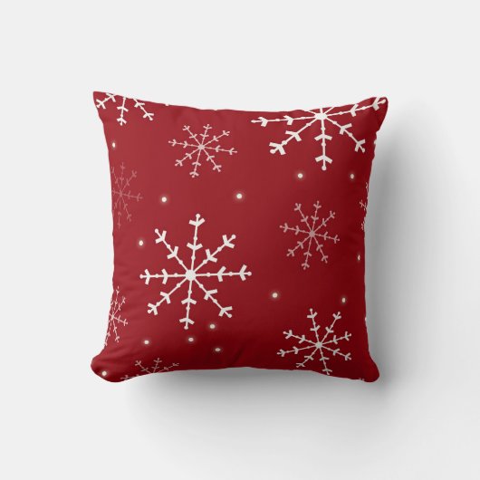 赤と白の雪片の枕 クッション (正面)