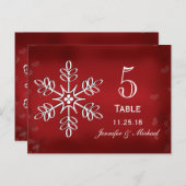 赤と白の雪片の結婚式のテーブル数カード ポストカード (正面/裏面)