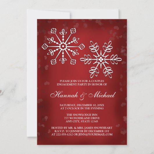 赤と白の雪片は婚約パーティをつなぎます 招待状 (正面)