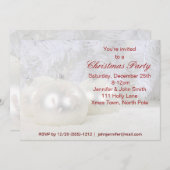 赤と白の雪片オーナメントクリスマスパーティー 招待状 (正面/裏面)