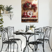 赤と白の食器、コーヒーポット カントリーシェルフ ポスター