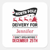 赤と白の黒の北極SANTA配送名 スクエアシール (正面)