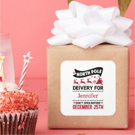 赤と白の黒の北極SANTA配送名 スクエアシール