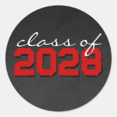 赤と白の黒板卒業ステッカー ラウンドシール (正面)