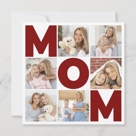 赤と白の6枚写真コラージュ ママ フラット カード (正面)