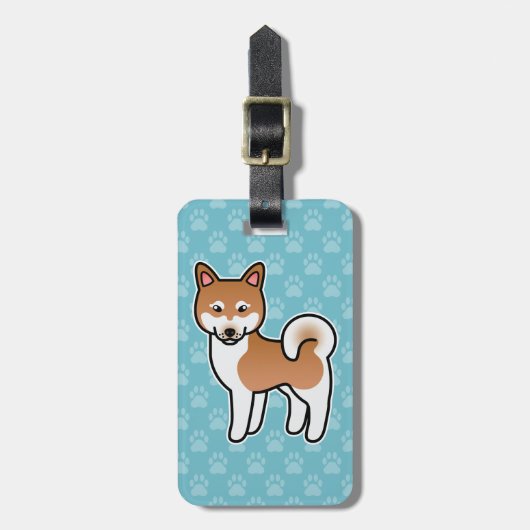 赤と白のAlaskan+Klee+Kai犬のイラスト ラゲッジタグ (正面縦)
