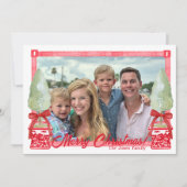 赤と白のChinoiserieトピアリークリスマスフォト シーズンカード (正面)