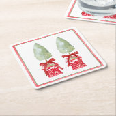 赤と白のChinoiserieトピアリー スクエアペーパーコースター (アングル)