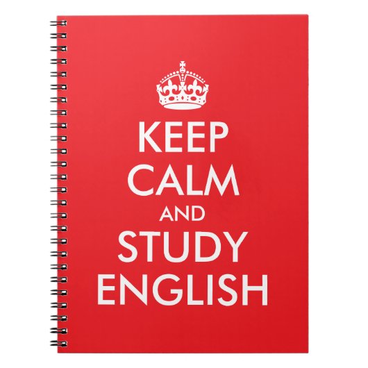 赤と白のKeep Calm and Study English ノートブック (正面)