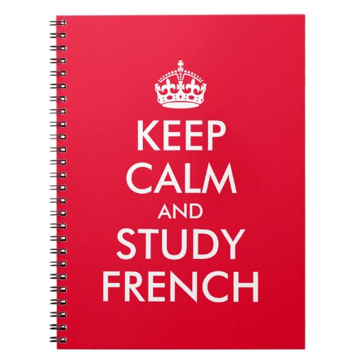 赤と白のKeep Calm and Study French ノートブック (正面)