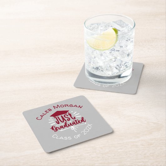 赤と白を卒業パーソナライズされた スクエアペーパーコースター (インサイチュ)