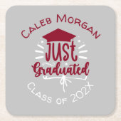 赤と白を卒業パーソナライズされた スクエアペーパーコースター (正面)