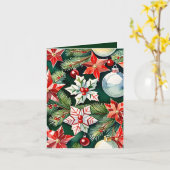 赤と白オーナメント写真とクラフトクリスマス カード (黄色い花)