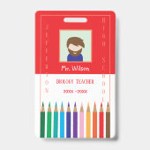 赤と白カスタム先生写真IDバッジ バッジ (正面)