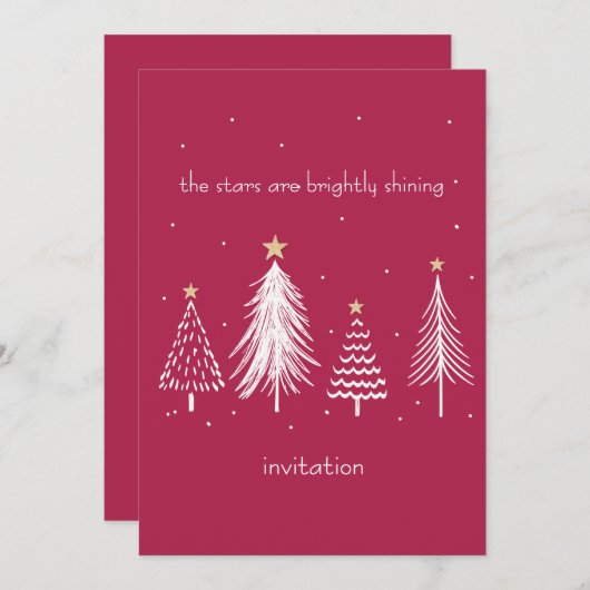 赤と白クモダンリスマス金ゴールド 招待状 (正面/裏面)