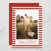 赤と白クラシッククリスマスストライプ写真 シーズンカード (正面/裏面)