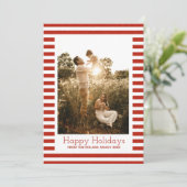 赤と白クラシッククリスマスストライプ写真 シーズンカード (スタンド正面)