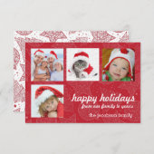 赤と白クリスマスの写真カード 招待状 (正面/裏面)