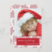 赤と白クリスマスの写真カード 招待状 (正面/裏面)