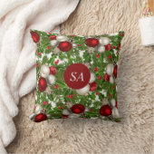赤と白クリスマスオーナメント、クリスマス・ホリー クッション (ブランケット)