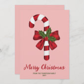 赤と白クリスマスキャンディーケイン及びカスタム文字 シーズンカード (正面/裏面)