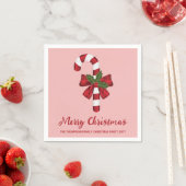 赤と白クリスマスキャンディーケイン及びカスタム文字 スタンダードカクテルナプキン (インサイチュ)