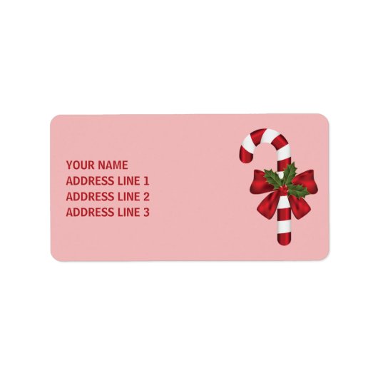 赤と白クリスマスキャンディーケイン及びカスタム文字 ラベル (正面)