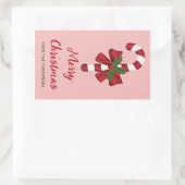 赤と白クリスマスキャンディーケイン及びカスタム文字 長方形シール (バッグ)