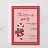 赤と白クリスマスキャンディーケーンホリデーパーティー 招待状 (正面)