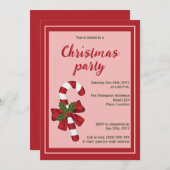 赤と白クリスマスキャンディーケーンホリデーパーティー 招待状 (正面/裏面)