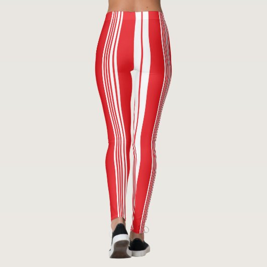 赤と白クリスマスストライプのキャンディーキはっきりしたー レギンス (裏面)