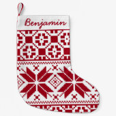 赤と白クリスマスニットパーソナライズされた模様 スモールクリスマスストッキング (正面)