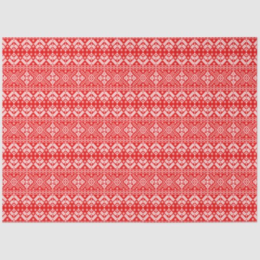 赤と白クリスマスフェア島パターン 薄葉紙 (正面)