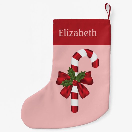 赤と白クリスマス飴と名前をカスタムする スモールクリスマスストッキング (裏面)
