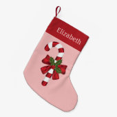 赤と白クリスマス飴と名前をカスタムする スモールクリスマスストッキング (正面 (吊り時))