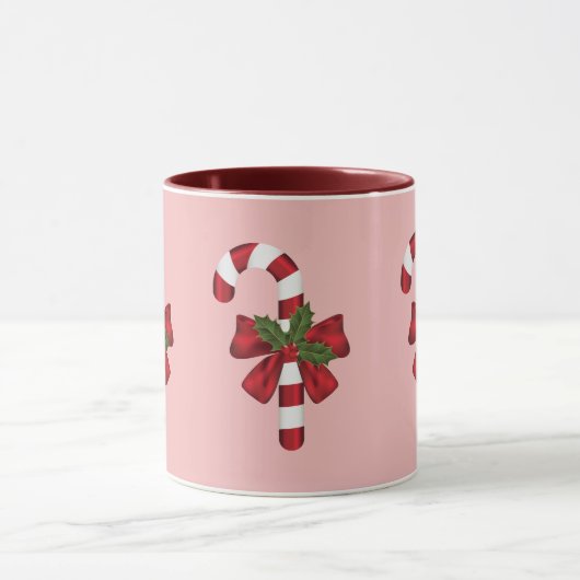 赤と白クリスマス飴と名前をカスタムする マグカップ (中央)