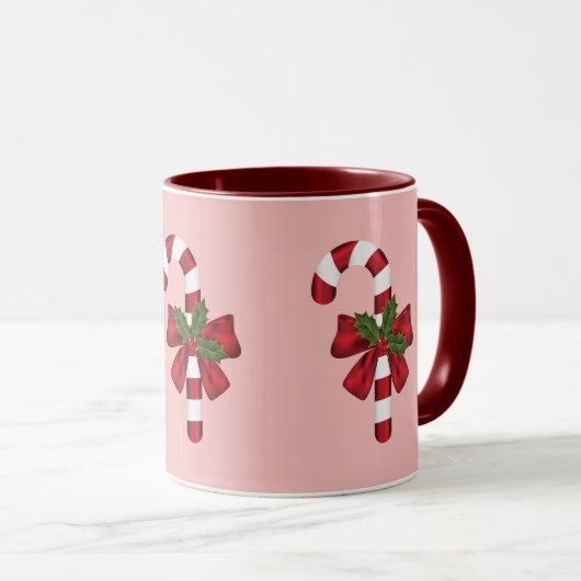 赤と白クリスマス飴と名前をカスタムする マグカップ (正面右)