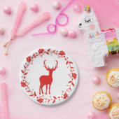 赤と白クリスマス鹿紙プレート ペーパープレート (パーティー)