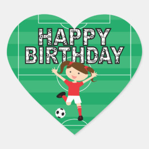 赤と白サッカーの誕生日の女の子1 ハートシール