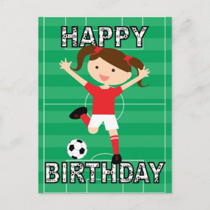 赤と白サッカーの誕生日の女の子1 ポストカード