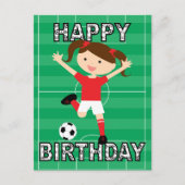 赤と白サッカーの誕生日の女の子1 ポストカード (正面)