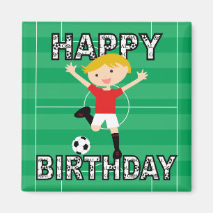 赤と白サッカーの誕生日の男の子1 マグネット