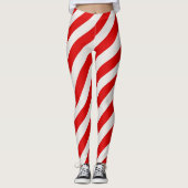 赤と白シンプル線ストライプ模様 レギンス (正面)