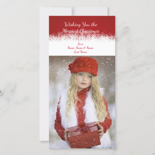 赤と白シンプルSnowflake Photo Card シーズンカード (正面)