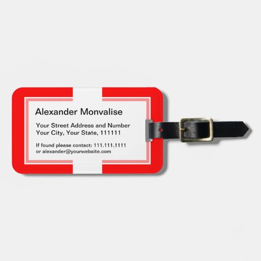 赤と白スイスの旗I愛スイス連邦共和国 ラゲッジタグ (正面横)
