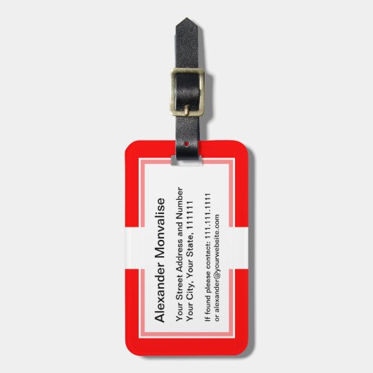 赤と白スイスの旗I愛スイス連邦共和国 ラゲッジタグ (正面縦)