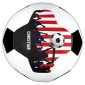 赤と白ストライプのサッカーファンとフットボール サッカーボール (回転)