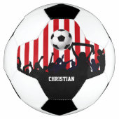 赤と白ストライプのサッカーファンとフットボール サッカーボール (正面)